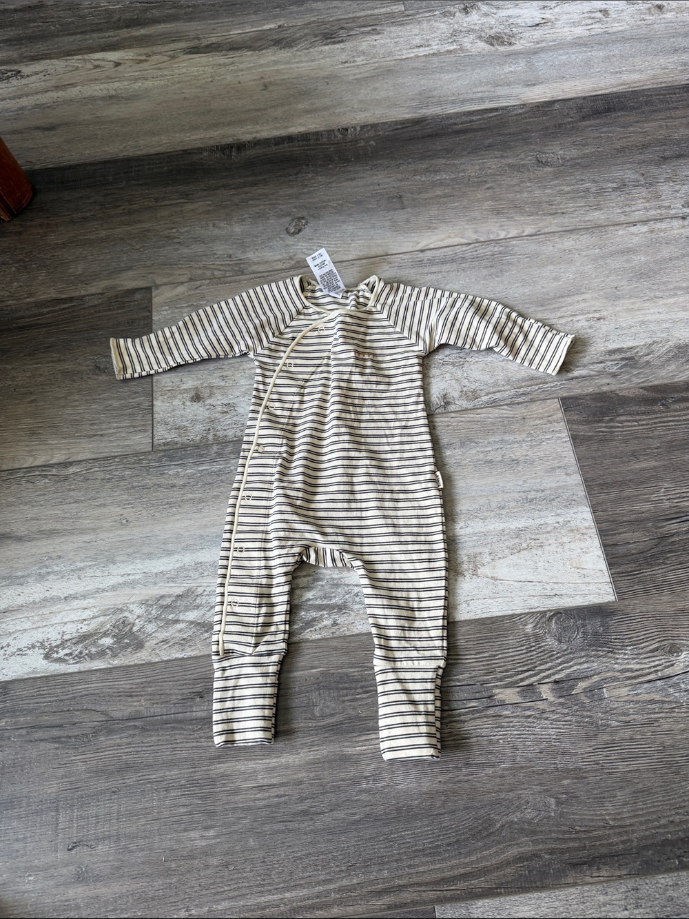 Bonds Striped Cream and Gray Baby One-Piece Romper